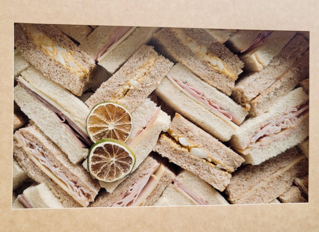 Box of sandwiches from the sandwich platter