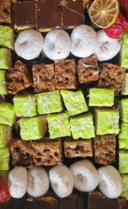 Dessert squares arranged in rows