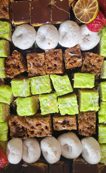 Dessert squares arranged in rows