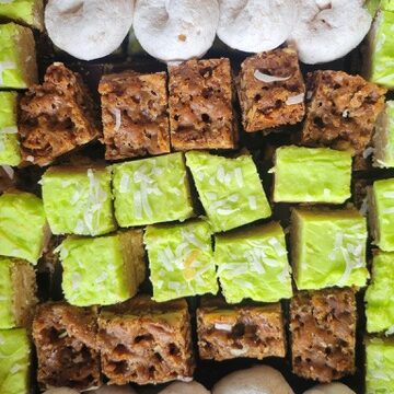 Dessert squares arranged in rows